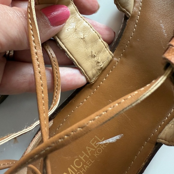 Michael Kors Camel Tie Ankle Wrap Braided Sandal Cognac 8.5 Women’s Braided - Picture 9 of 10